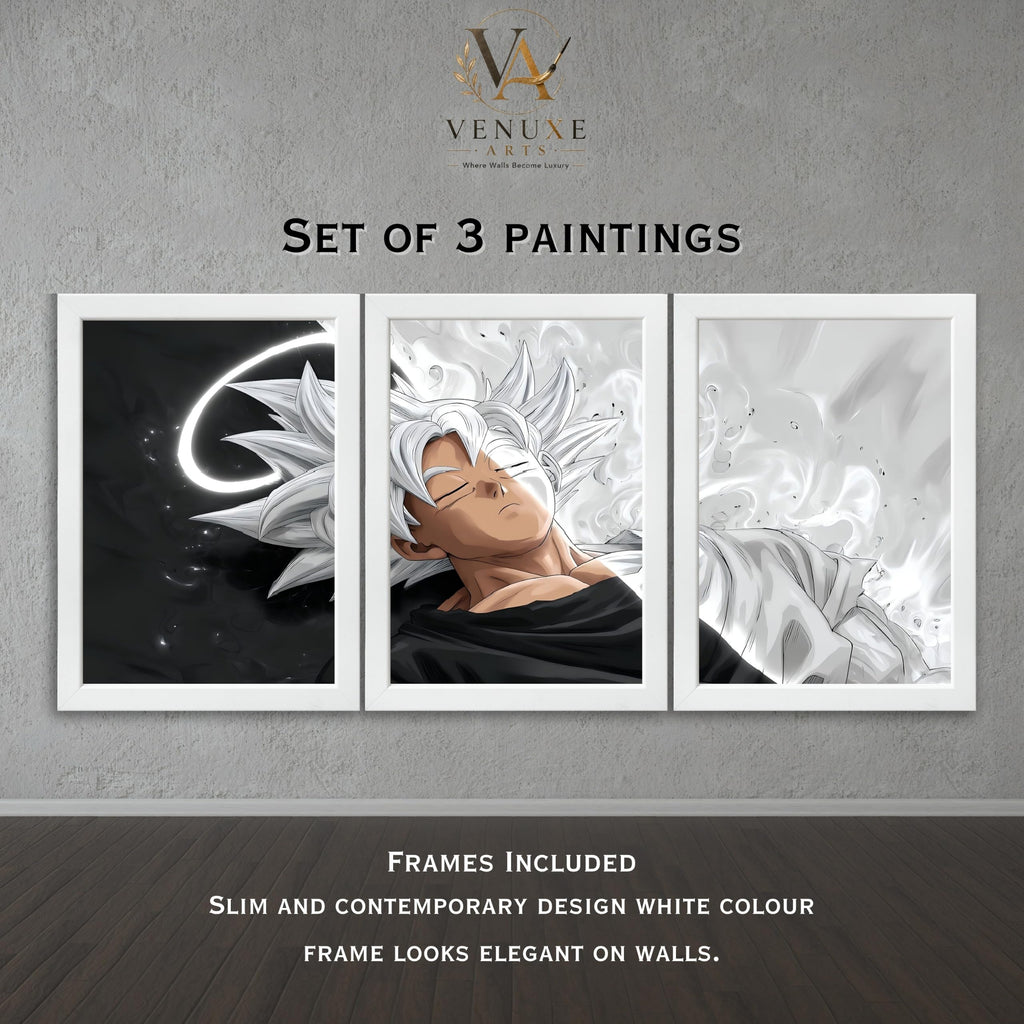 VENUXE ARTS Set Of 3 Anime Characters Wall Framed |Anime Characters Framed Poster for Living Room Bedroom Gaming Room Studio Wall Decor