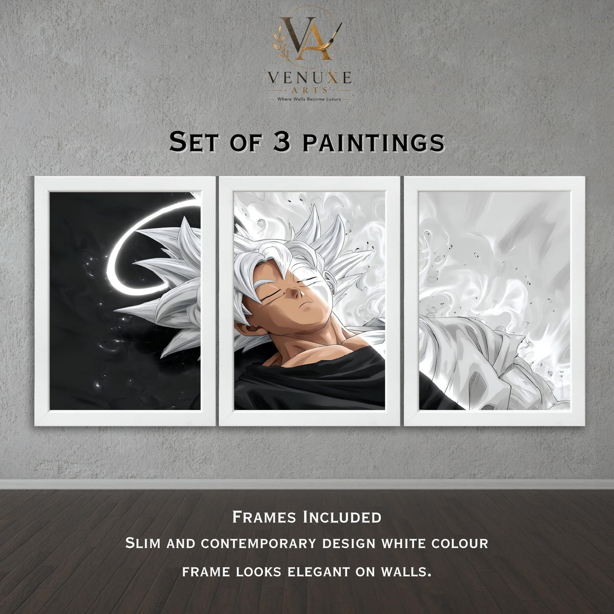 VENUXE ARTS Set Of 3 Anime Characters Wall Framed |Anime Characters Framed Poster for Living Room Bedroom Gaming Room Studio Wall Decor