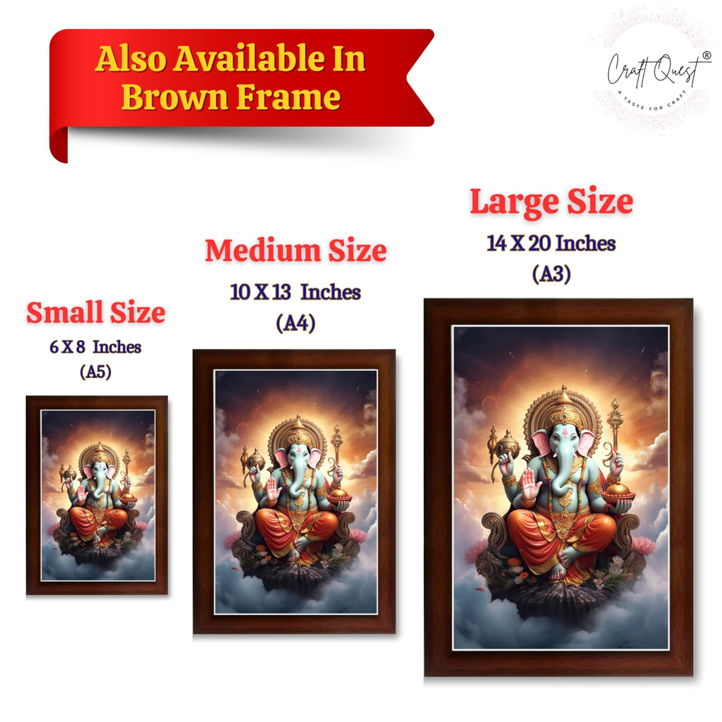 CRAFT QUEST God Ganesha Ganpati ji Photo Frame Wall Decor Mandir Pooja Poster Religious Painting Divine Hindu Temple Decoration Spiritual Blessings Home Office Gift