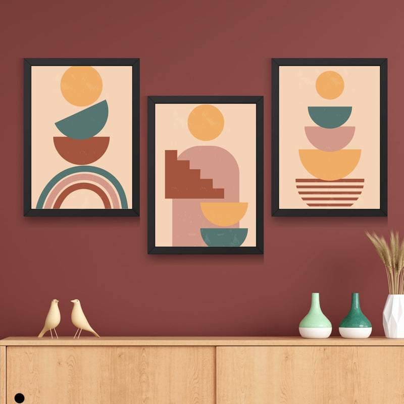 CRAFT QUEST Wall Art Decor Paintings | Set of 3 BOHO Wall Art Frames for Home Decoration | Ideal for Living Room, Offices & Bedrooms