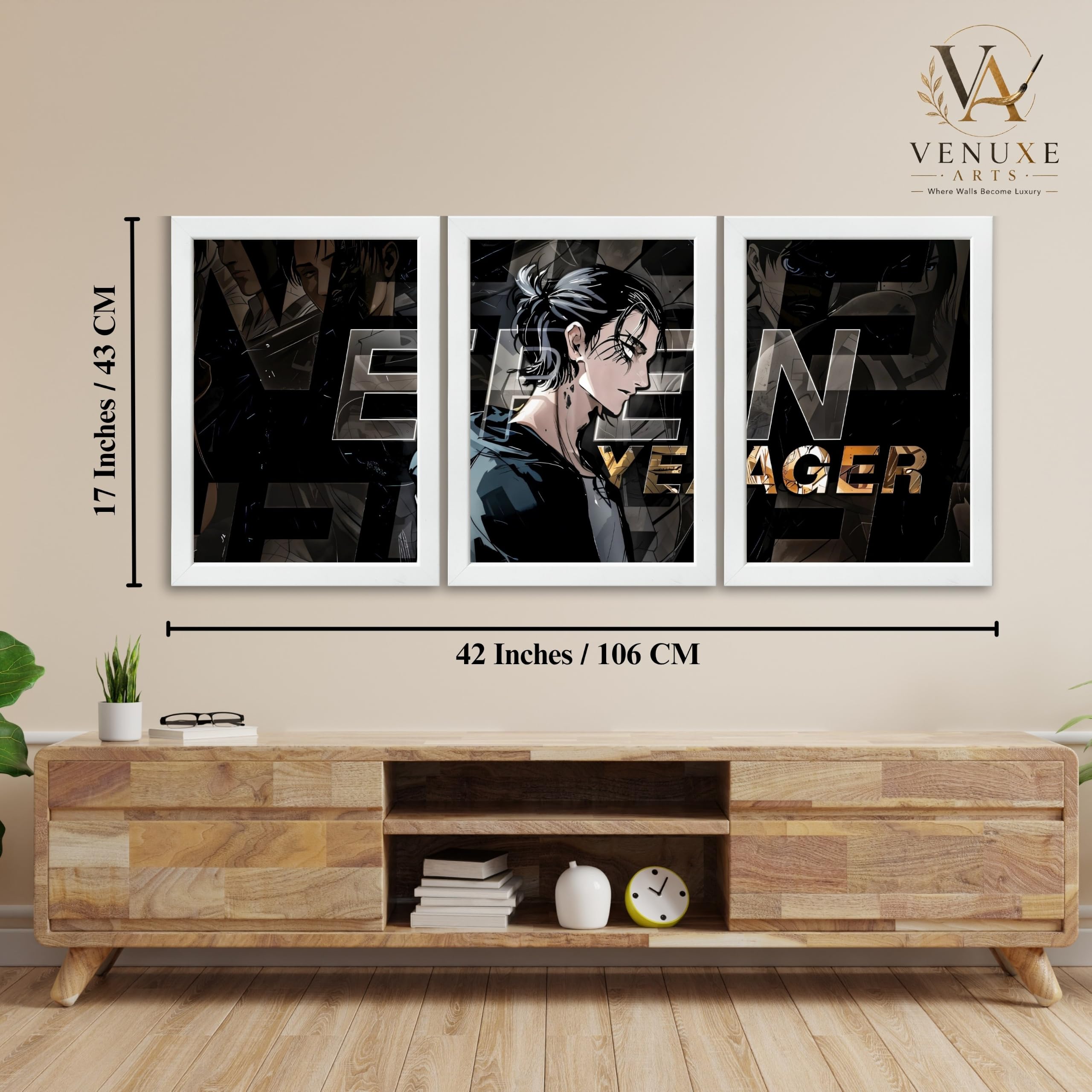 VENUXE ARTS Set Of 3 Anime Characters Wall Framed |Anime Characters Framed Poster for Living Room Bedroom Gaming Room Studio Wall Decor