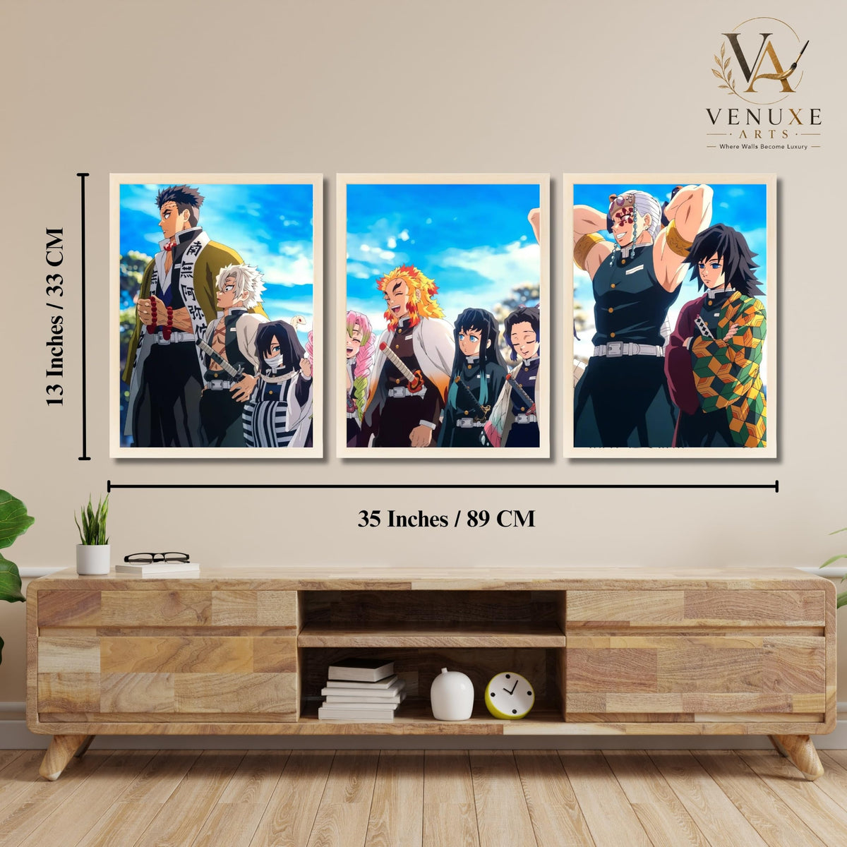 VENUXE ARTS Set Of 3 Anime Characters Wall Framed |Anime Characters Framed Poster for Living Room Bedroom Gaming Room Studio Wall Decor
