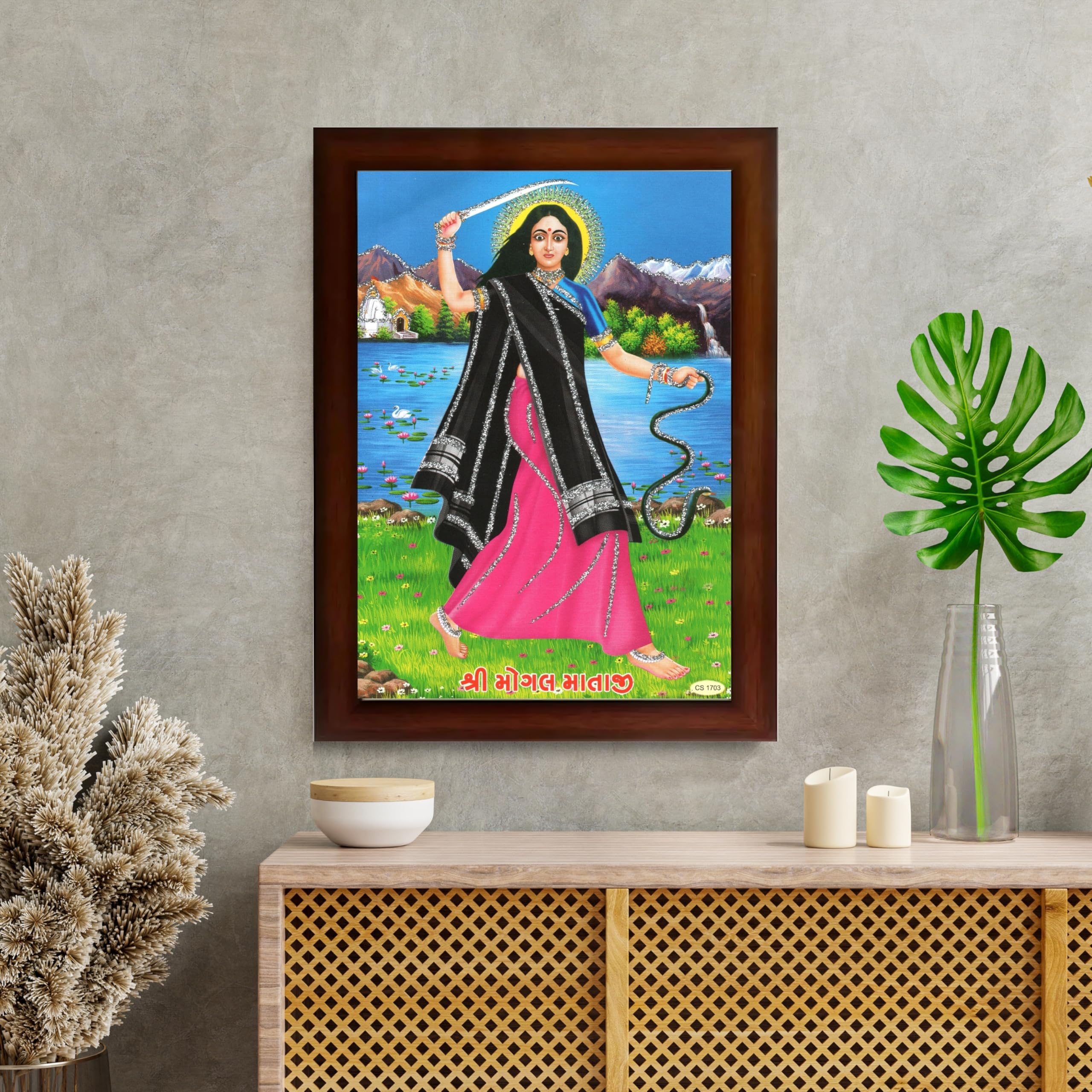 CRAFT QUEST Mogal Mataji Photo frame | Acrylic, Lightweight | Hindu God Spiritual Framed | Ideal for Home, Office, Temple & Puja Room, Wall Decor