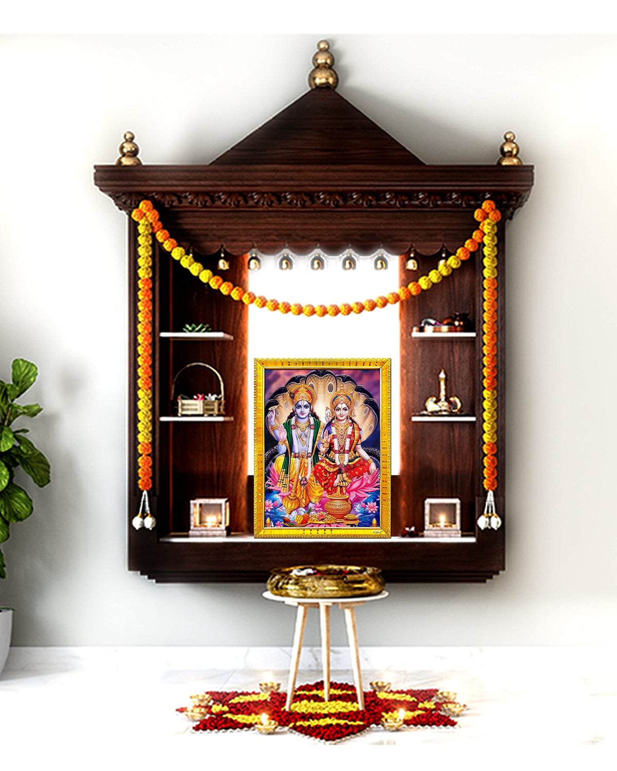 zig zag Lord Lakshmi Narayan/Lord Vishnu With Lakshmi Mata Rectangular Photo Frame For Wall/Table/Pooja Room (7x9 inches, Acrylic Glass) Golden