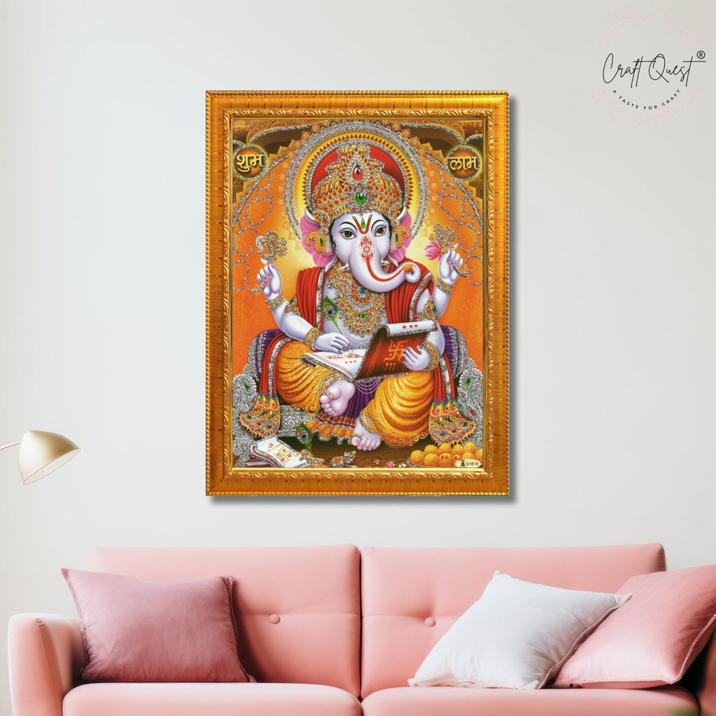 CRAFT QUEST Lord Ganpati Ganesha Modern Wall Art Painting With Frame, Home and Office Decor Item