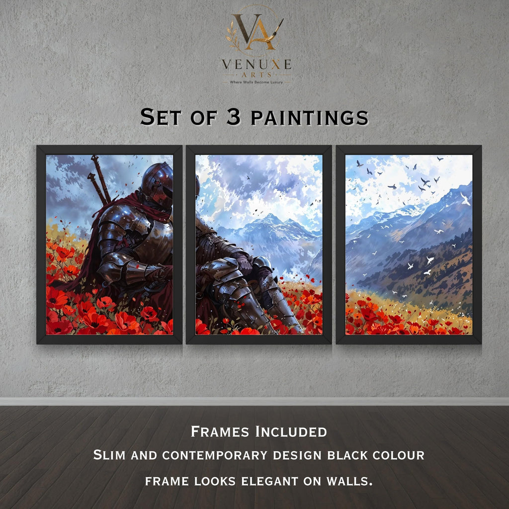 VENUXE ARTS Set Of 3 Anime Characters Wall Framed |Anime Characters Framed Poster for Living Room Bedroom Gaming Room Studio Wall Decor