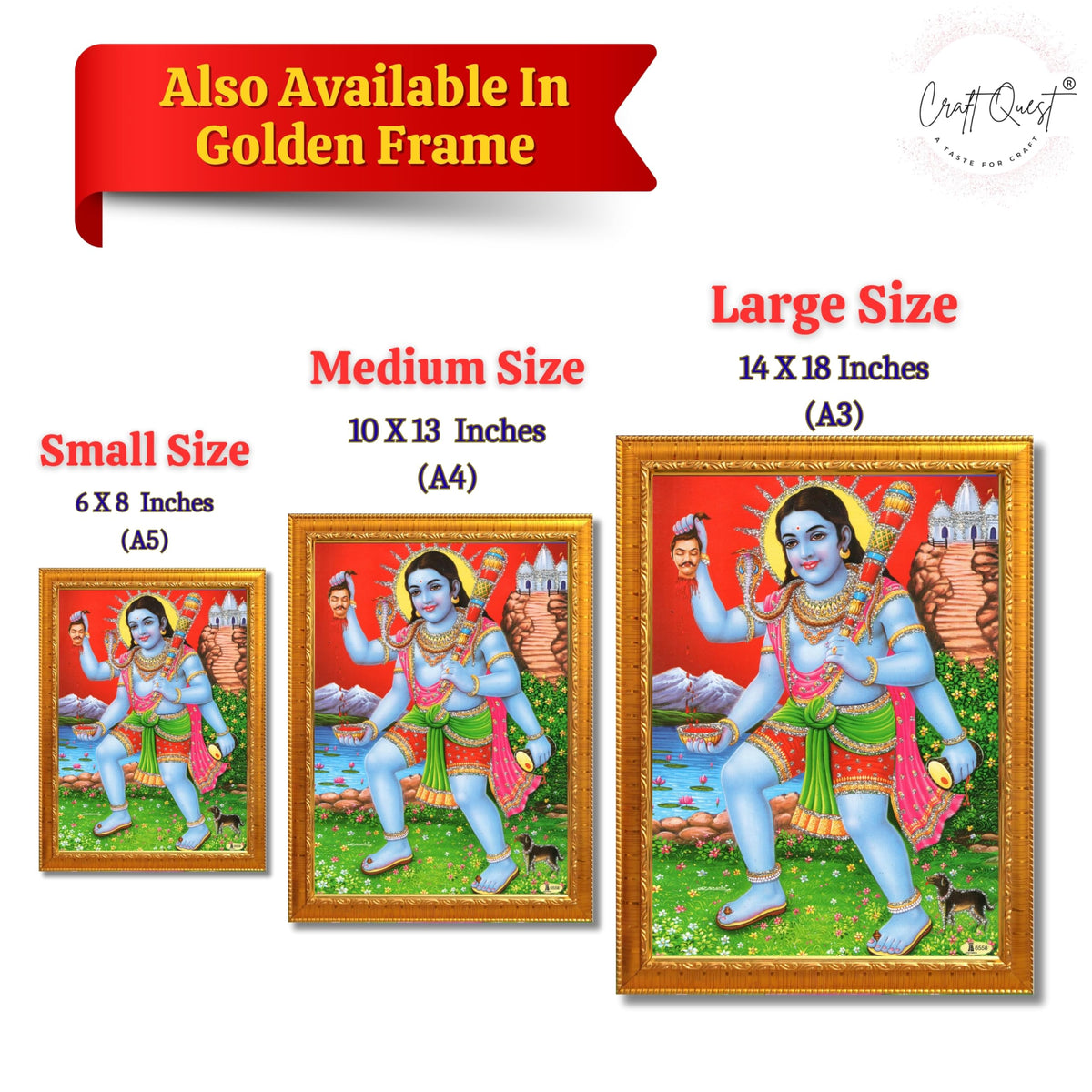 CRAFT QUEST Kaal Bhairav/Lord Bhairava/Bhairon Baba/Bhairavnath/Batuk Bhairav photo frame Religious Brown Photo Frame & Acrylic Sheet Glass