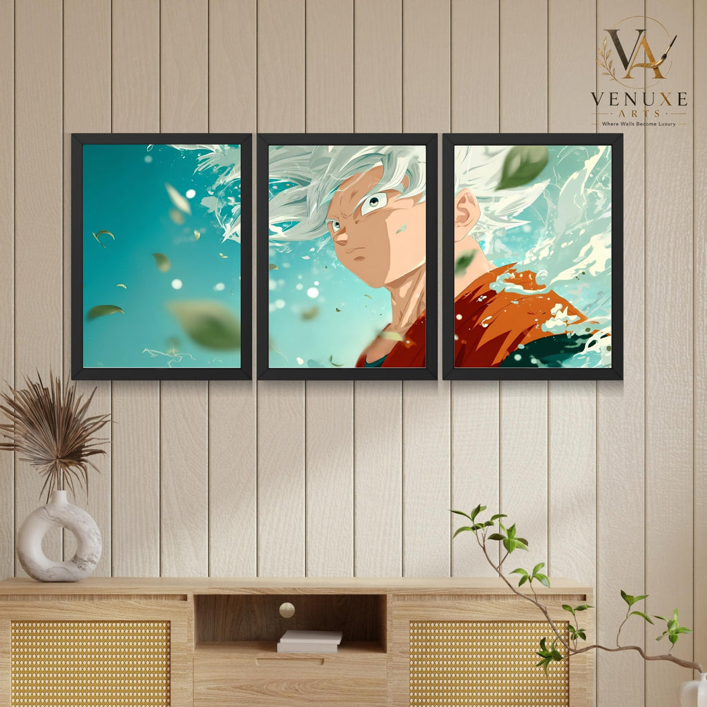 VENUXE ARTS Set Of 3 Anime Characters Wall Framed |Anime Characters Framed Poster for Living Room Bedroom Gaming Room Studio Wall Decor