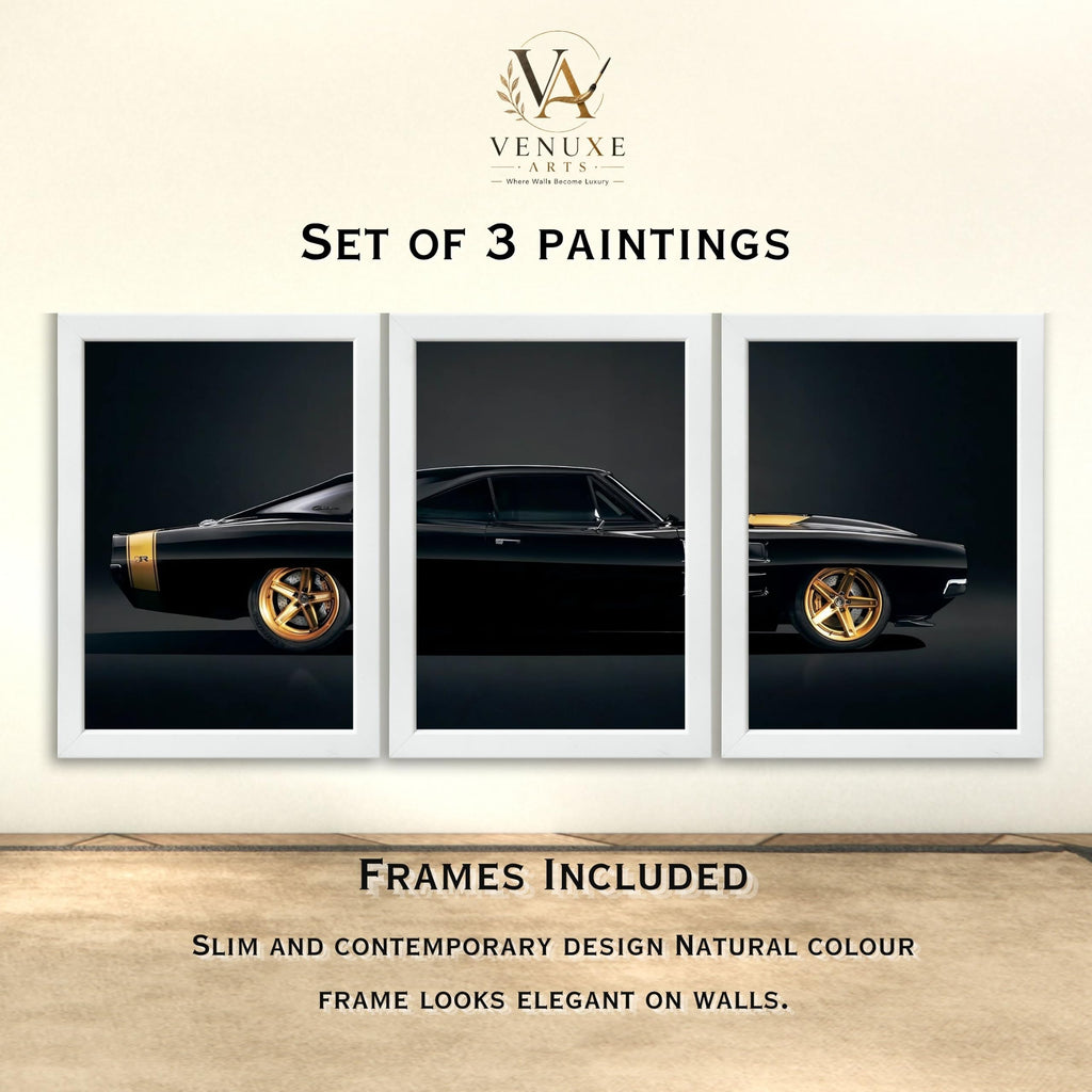 VENUXE ARTS Set Of 3 Big Sports Cars Framed Posters Gift Items for Boys Room Wall Decoration Bedroom Living Room Office Studio Décor | Car Poster Frame for Wall Décor