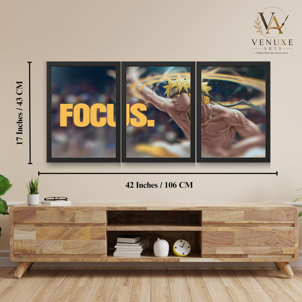 VENUXE ARTS Set Of 3 Anime Characters Wall Framed |Anime Characters Framed Poster for Living Room Bedroom Gaming Room Studio Wall Decor