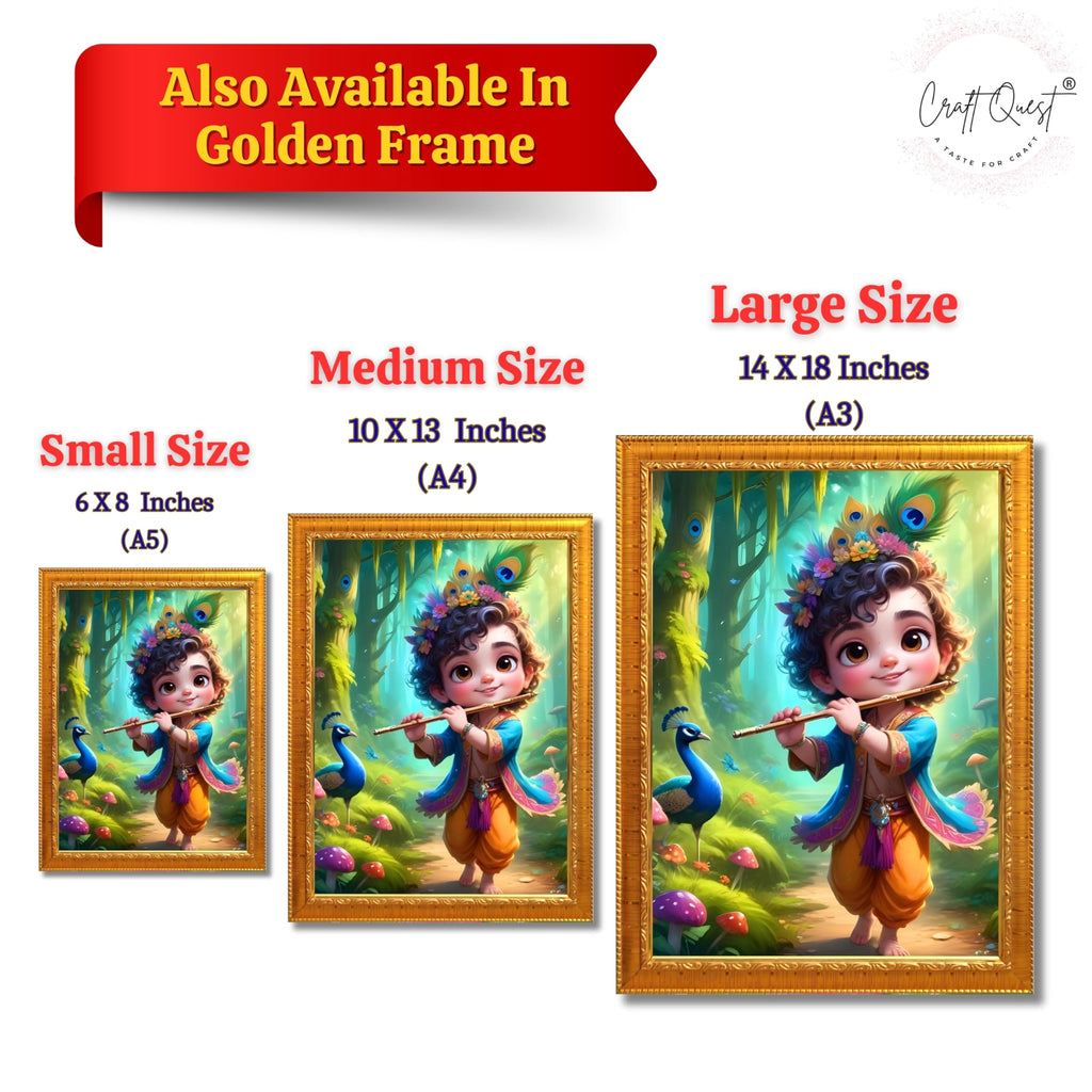 CRAFT QUEST Cute Little Krishna Frame | Bal Gopal HD Painting | Home Temple, Office Desk, Wall Décor Item