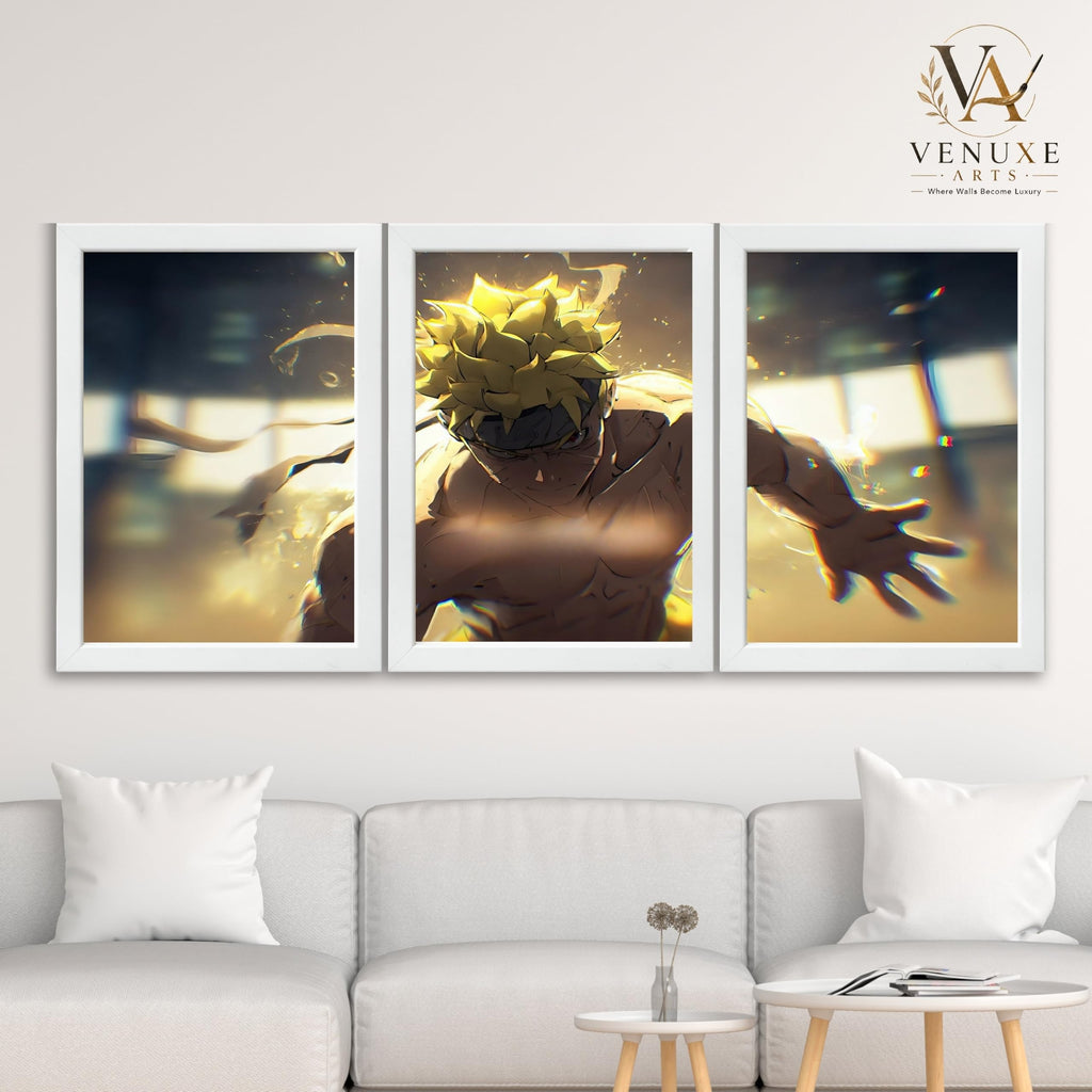 VENUXE ARTS Set Of 3 Anime Characters Wall Framed |Anime Characters Framed Poster for Living Room Bedroom Gaming Room Studio Wall Decor