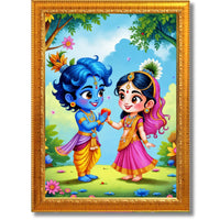 CRAFT QUEST Cute Bal Gopal HD Print | Bal Krishna Frame for Home Temple, Office Desk, Car Dashboard