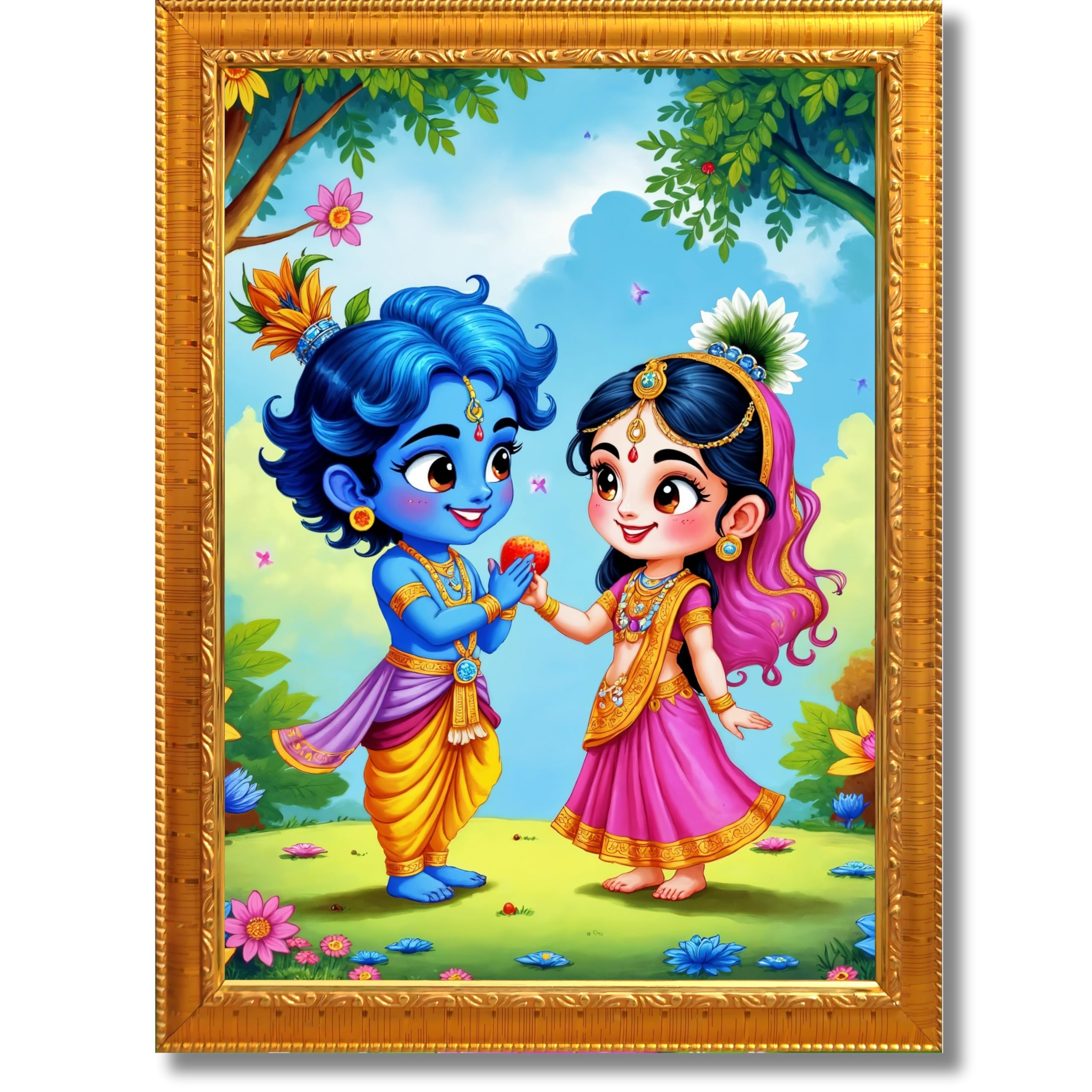 CRAFT QUEST Cute Bal Gopal HD Print | Bal Krishna Frame for Home Temple, Office Desk, Car Dashboard