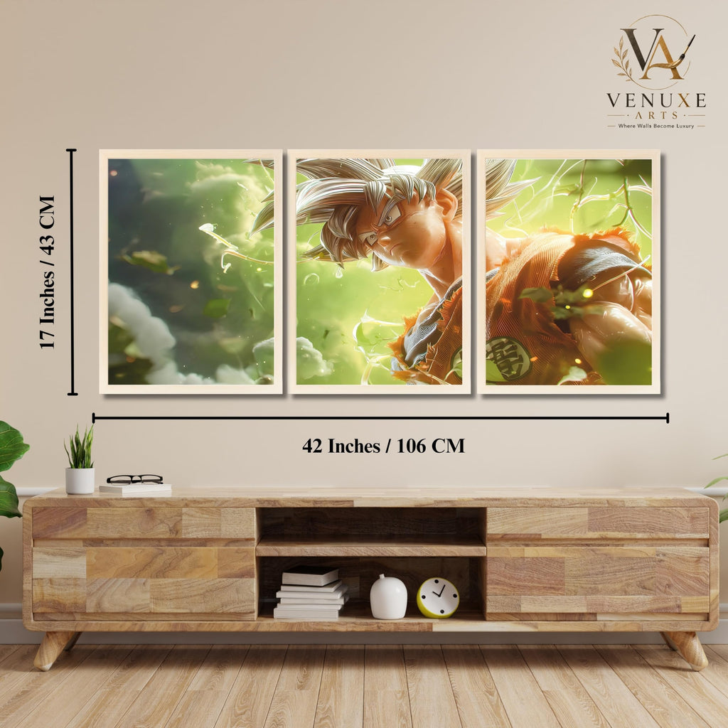 VENUXE ARTS Set Of 3 Anime Characters Wall Framed |Anime Characters Framed Poster for Living Room Bedroom Gaming Room Studio Wall Decor