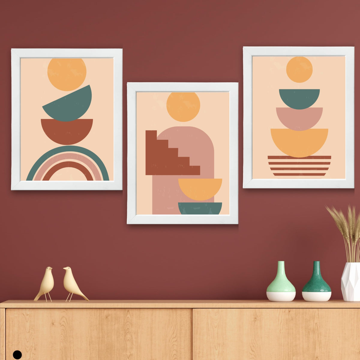 CRAFT QUEST Wall Art Decor Paintings | Set of 3 BOHO Wall Art Frames for Home Decoration | Ideal for Living Room, Offices & Bedrooms