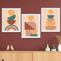 CRAFT QUEST Wall Art Decor Paintings | Set of 3 BOHO Wall Art Frames for Home Decoration | Ideal for Living Room, Offices & Bedrooms