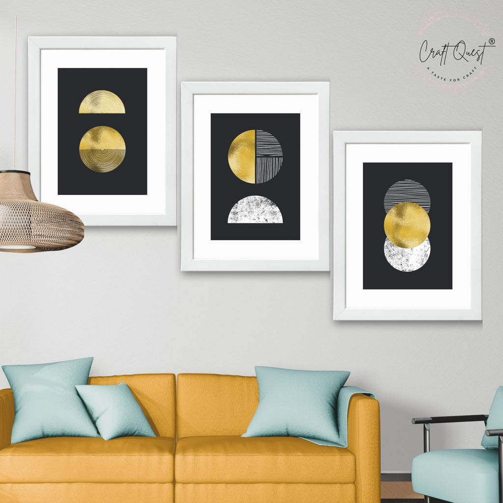 CRAFT QUEST Modern Minimalist Mid Century Abstract Wall Art | Set of 3 Frames for Home Decoration | Ideal for Living Room, Bedroom & Offices