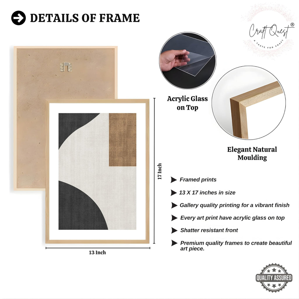 CRAFT QUEST Abstract Geometric Art Painting | Set of 3 Frames for Home Decoration | Ideal for Living Room, Bedroom & Offices