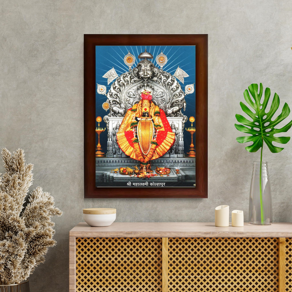 CRAFT QUEST Goddess MahaLakshmi Devi Kolhapur Wall Painting Frame with Acrylic glass Home Décor