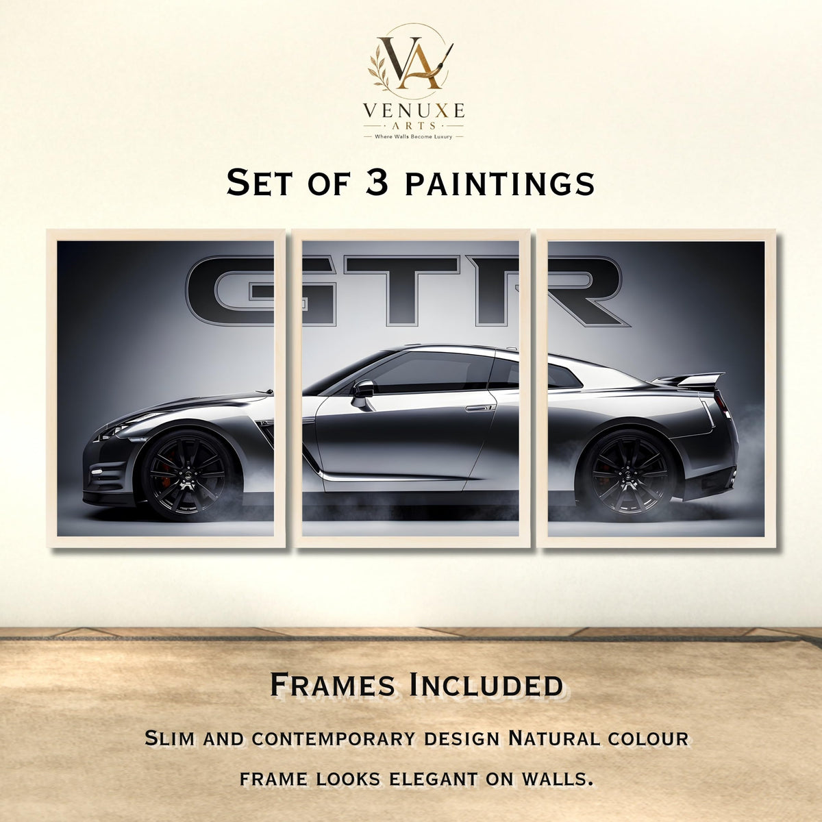 VENUXE ARTS Set Of 3 Big Sports Cars Framed Posters Gift Items for Boys Room Wall Decoration Bedroom, Living Room, Office, Studio Décor | Car Poster Frame for Wall Décor