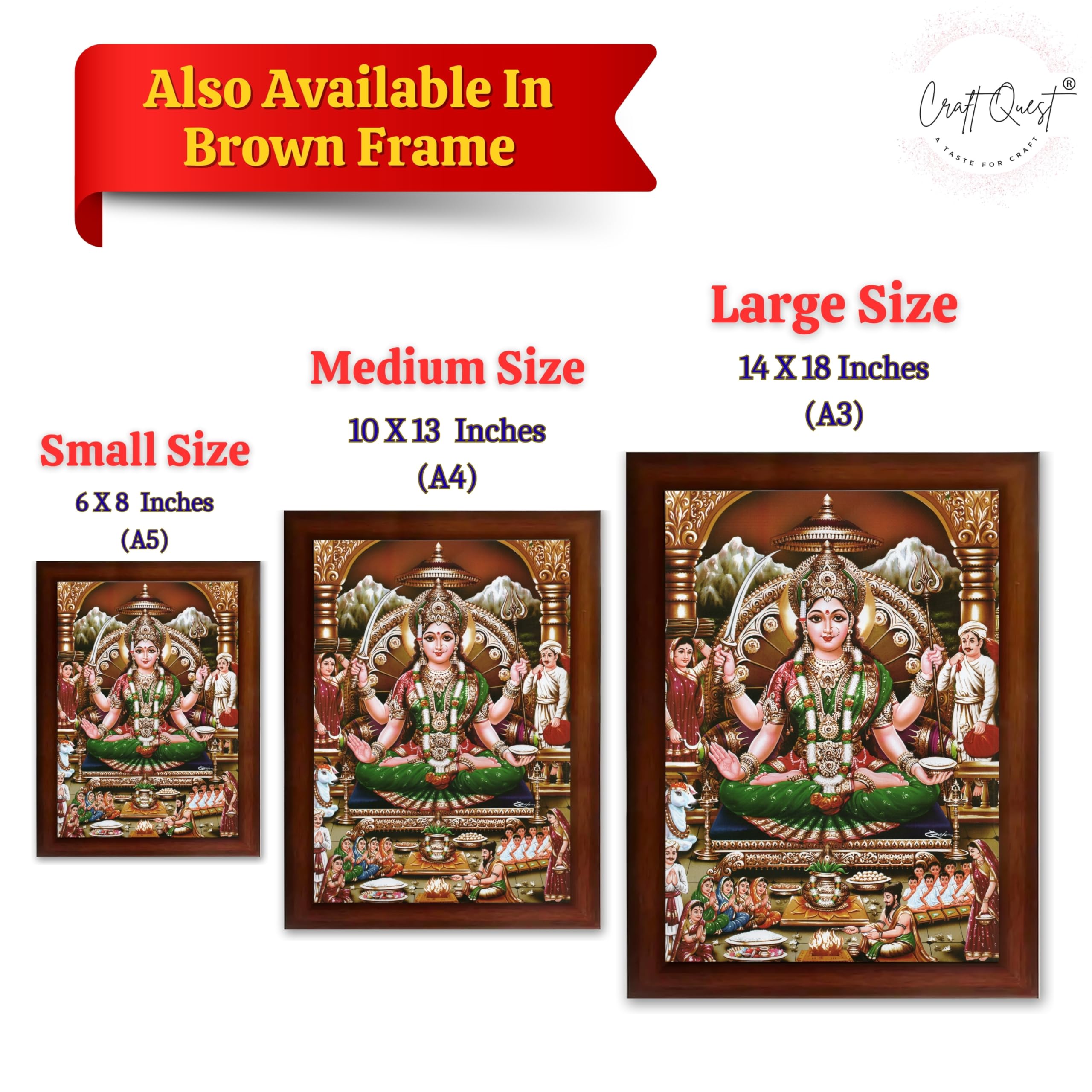 CRAFT QUEST Goddess Santoshi Mata/Devi Santhoshi Maa Photo Frame for Pooja, Home, Temple, Gift, Wall Décor Item