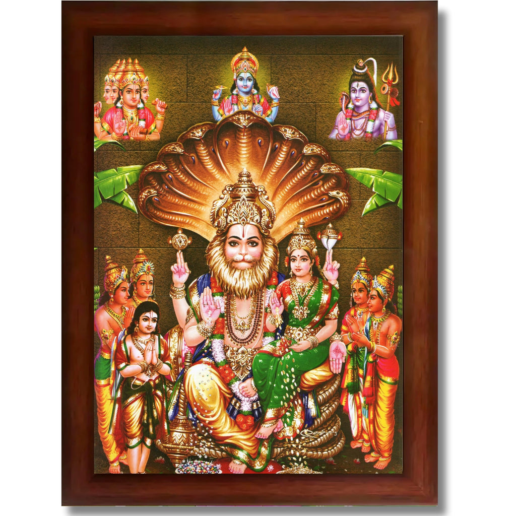 CRAFT QUEST Lakshmi Narasimha Swamy Lord Narsingh Bhagwan Photo Framed | Religious Photo Frame | Ideal for Home, Office, Temple & Puja Room, Wall Decor