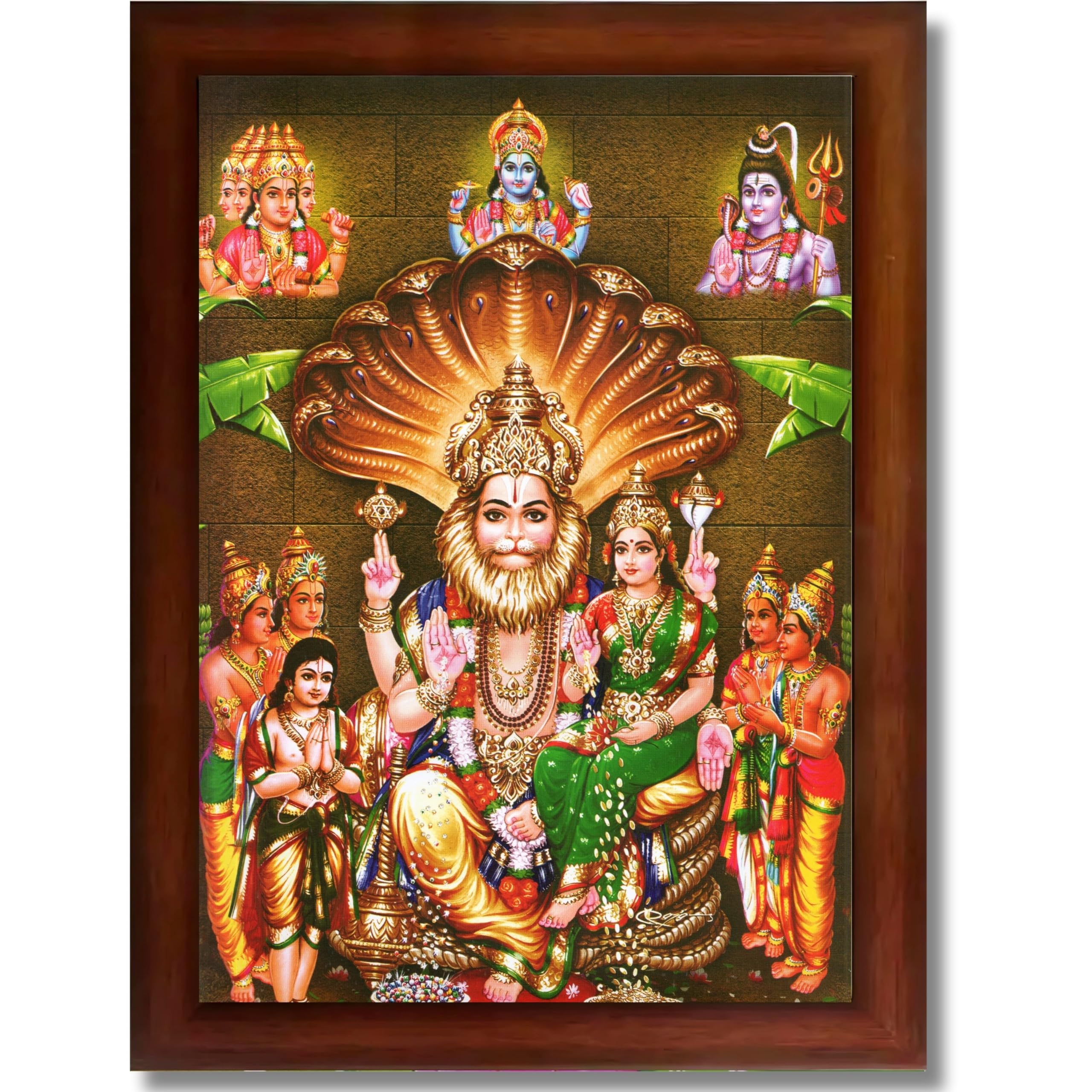 CRAFT QUEST Lakshmi Narasimha Swamy Lord Narsingh Bhagwan Photo Framed | Religious Photo Frame | Ideal for Home, Office, Temple & Puja Room, Wall Decor