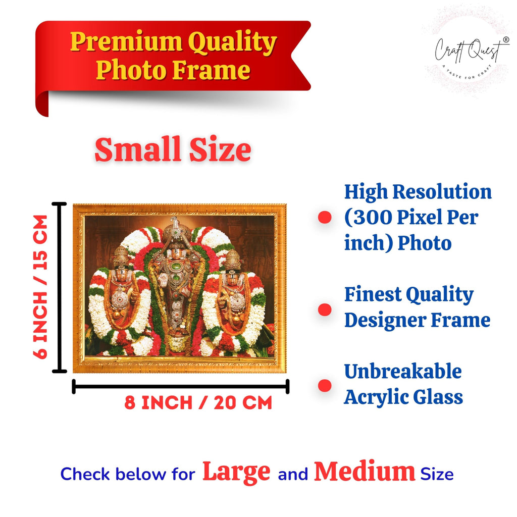 CRAFT QUEST Tirupati Balaji with Padmavati Photo Frame; sri; Venkateshwara; Wall Photo Frame | South God Frame for Home, Office, Temple & Gifting