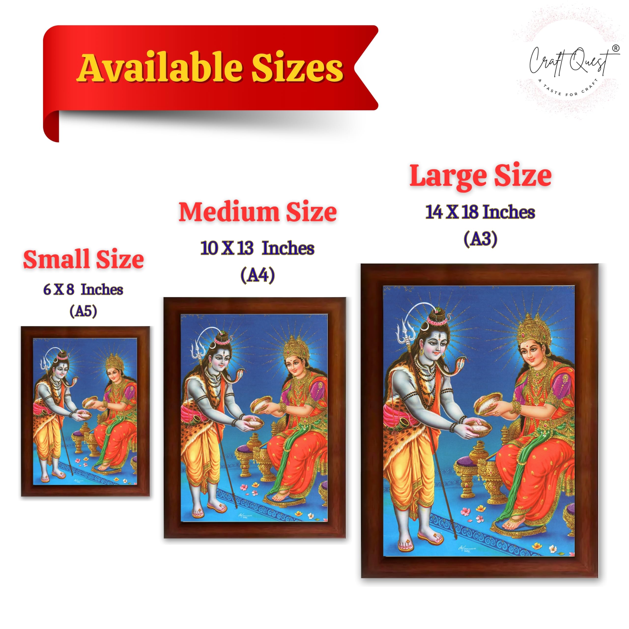 CRAFT QUEST Shiva & Maa Annapurna devi sitting on throne photo frame with Laminated Poster for Kitchen Worship