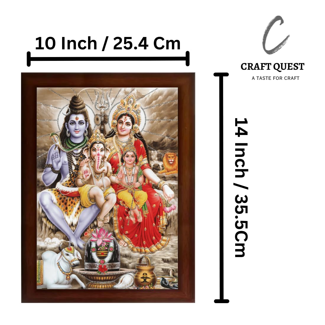 CRAFT QUEST Shiv Parivar (Shiv Shankar, Maa Parvati, Ganesh and Kartikey) Religious Sparkle Coated,Synthetic, Photo Frame for Pooja (14 X 10 inch, Multicolour)