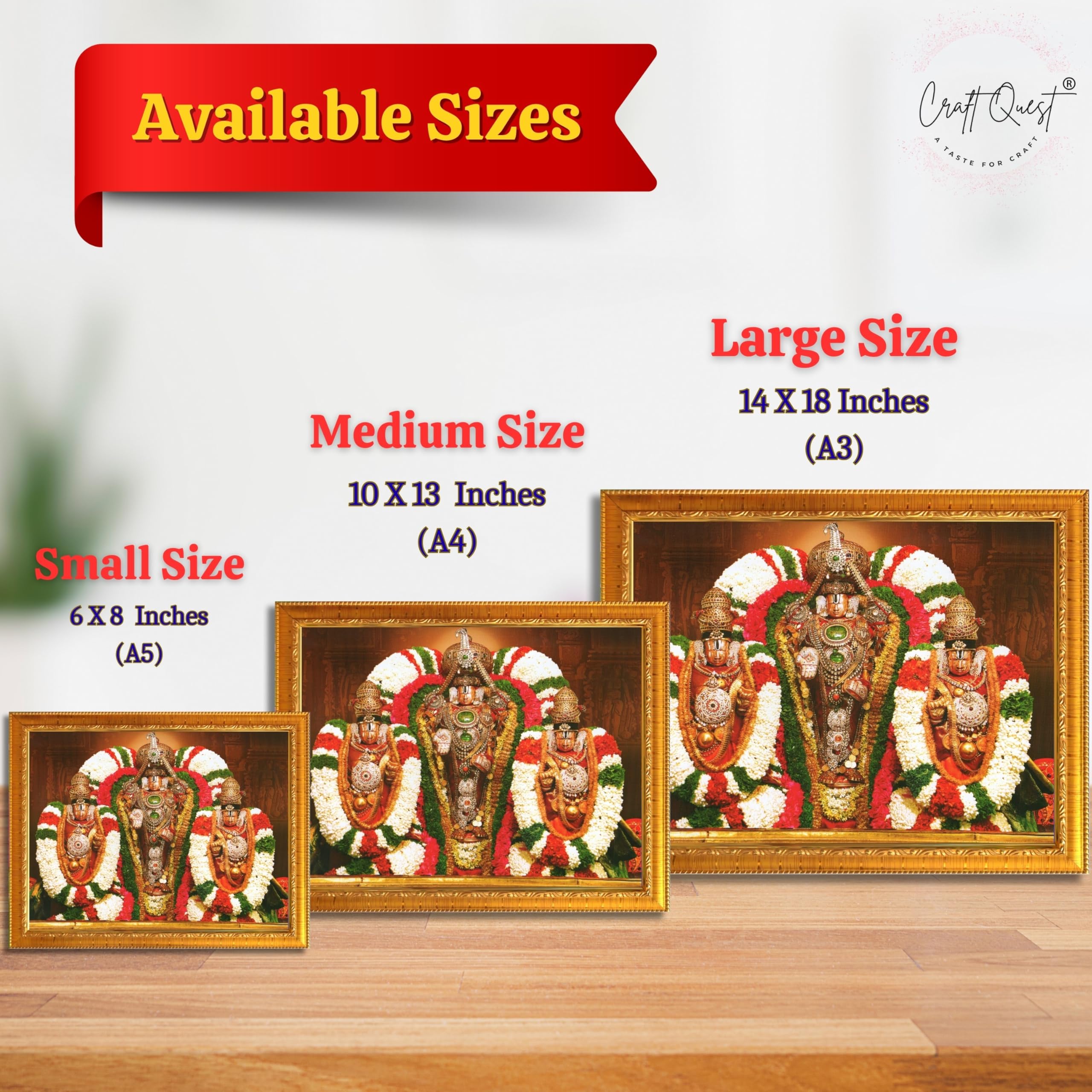 CRAFT QUEST Tirupati Balaji with Padmavati Photo Frame; sri; Venkateshwara; Wall Photo Frame | South God Frame for Home, Office, Temple & Gifting