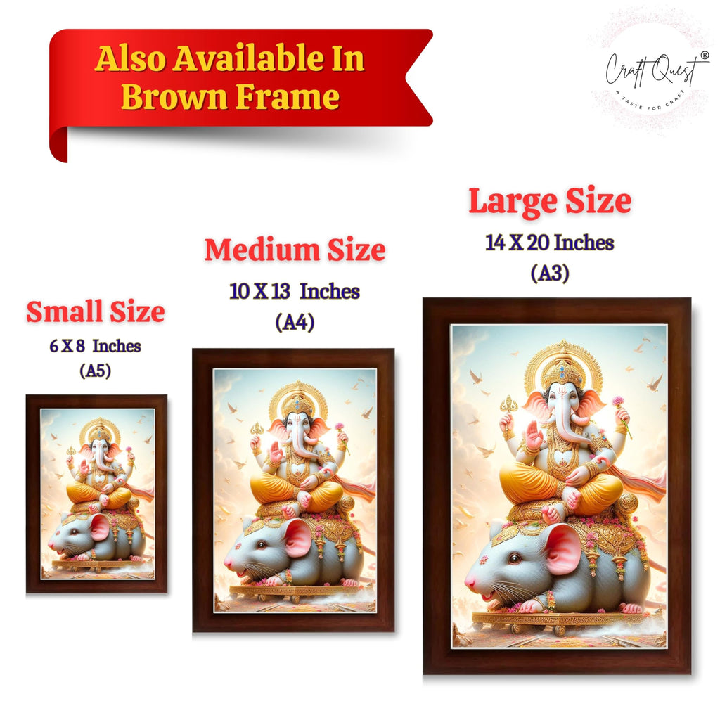 CRAFT QUEST God Ganpati ji Photo Frame Wall Decor Mandir Pooja Poster Religious Painting Divine Hindu Temple Decoration Spiritual Blessings Home Office Gift