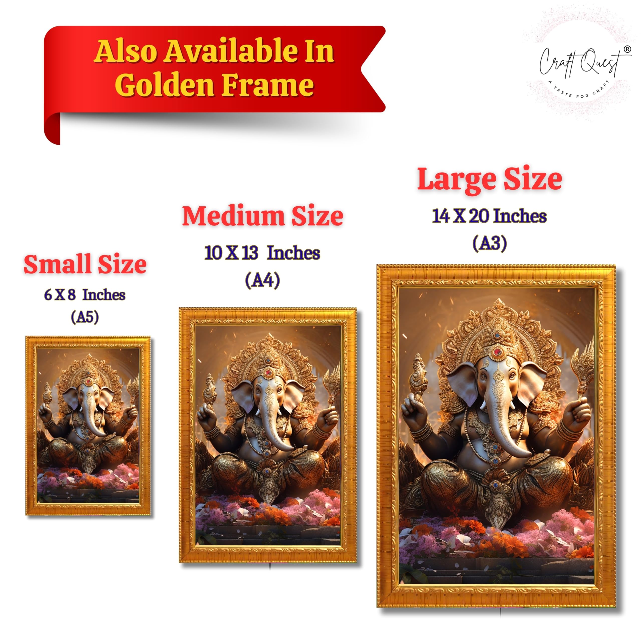 CRAFT QUEST Lord Ganesha Art Framed Wall Painting With Frame For Home and Pooja,Office Décor Items