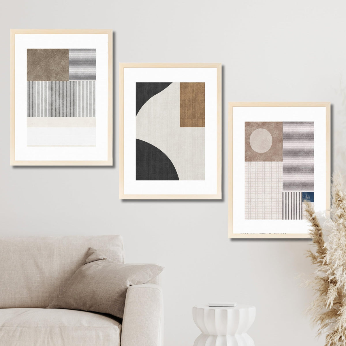 CRAFT QUEST Abstract Geometric Art Painting | Set of 3 Frames for Home Decoration | Ideal for Living Room, Bedroom & Offices