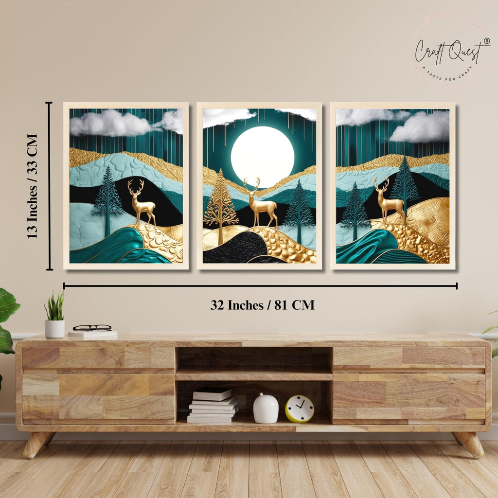 CRAFT QUEST Modern Art Luxury Landscape Wall Art | Set of 3 Frames for Home Decoration | Ideal for Living Room, Bedroom & Offices
