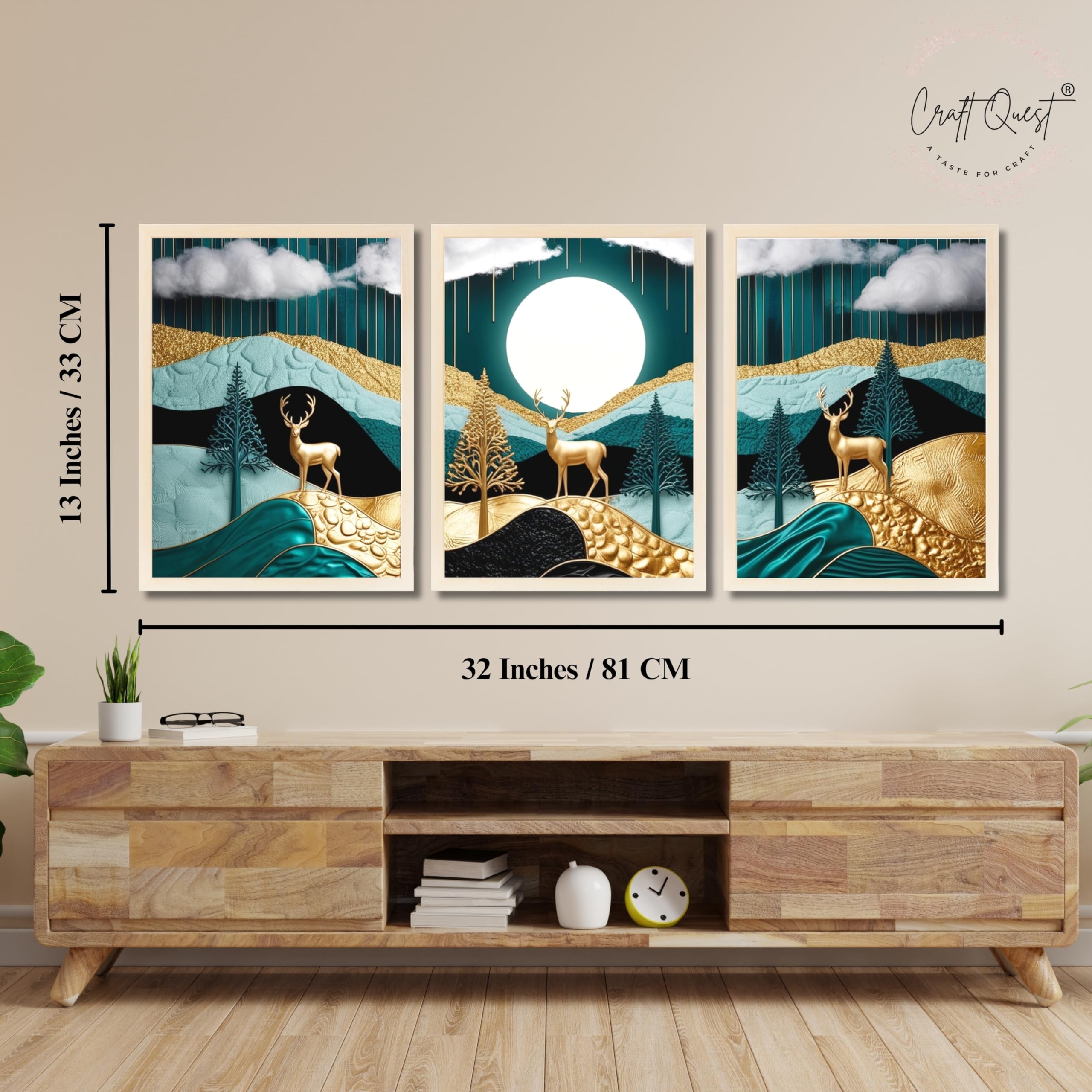 CRAFT QUEST Modern Art Luxury Landscape Wall Art | Set of 3 Frames for Home Decoration | Ideal for Living Room, Bedroom & Offices