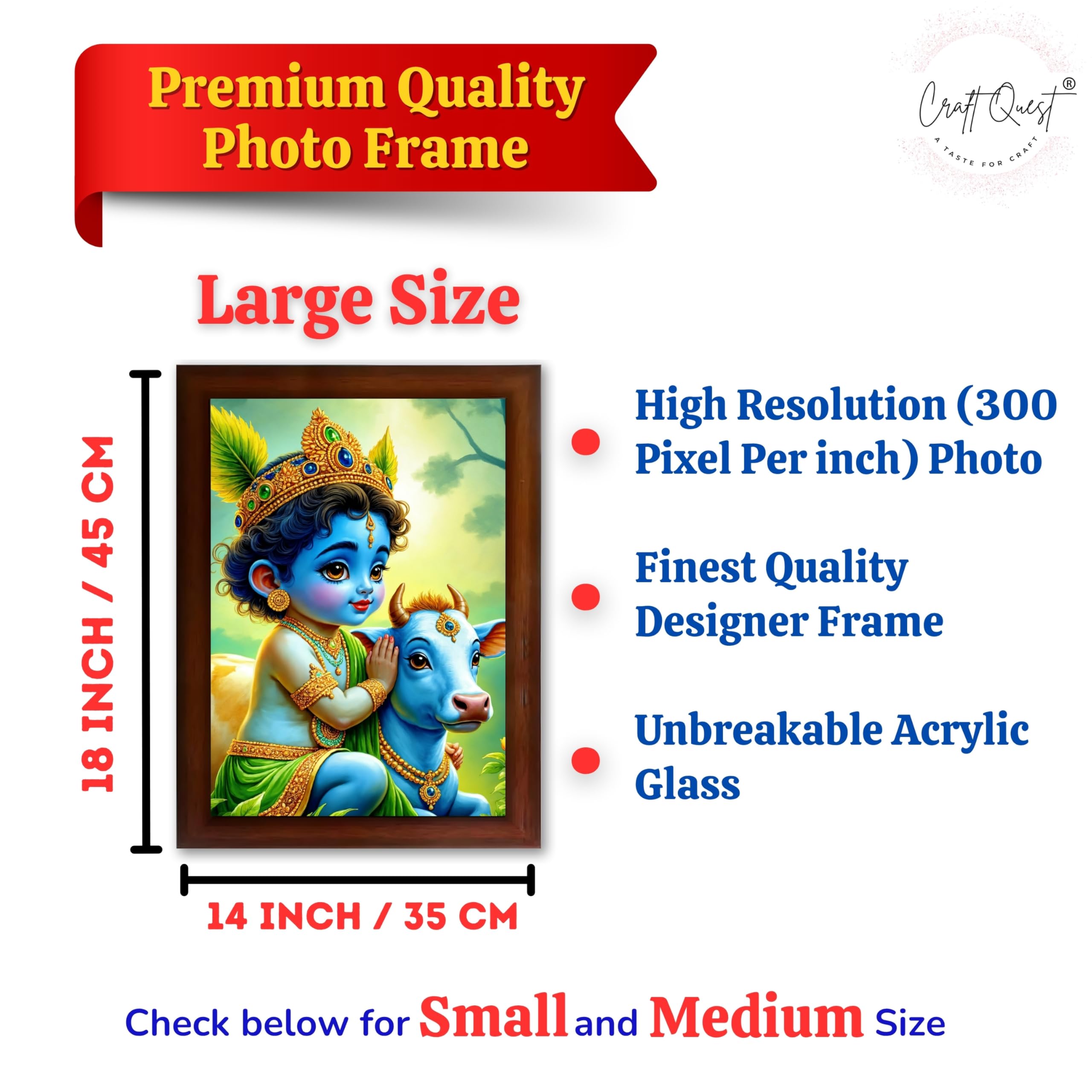 CRAFT QUEST Baby Krishna Photo Frame | Shri Bal Gopal Painting for Pregnant Women | Kanha Ji Poster | Laddu Lord Makhan Chor | Walls Home Bedroom Living Room Decoration Gift.