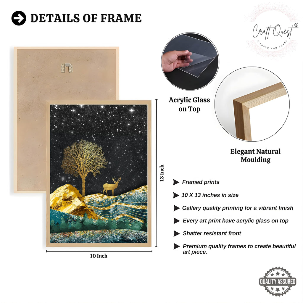 CRAFT QUEST Modern Art Landscape With Turquoise Mountains & Golden Trees Wall Art | Set of 3 Frames for Home Decoration | Ideal for Living Room, Bedroom & Offices