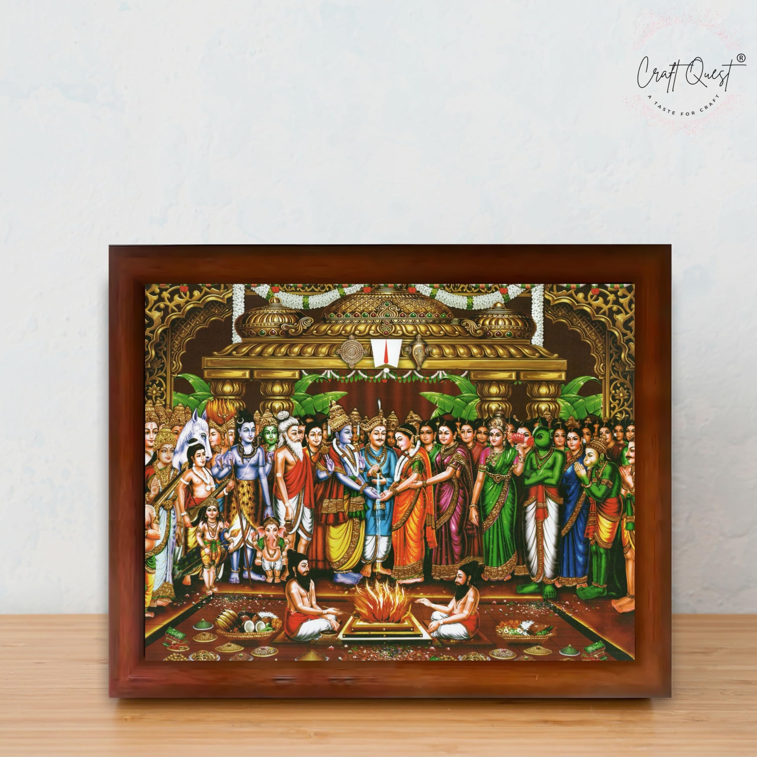 CRAFT QUEST Tirupati Balaji Padmavati Srinivasa Kalyanam Wall Painting Framed | South God Picture Frame for Home, Office, Temple & Gifting