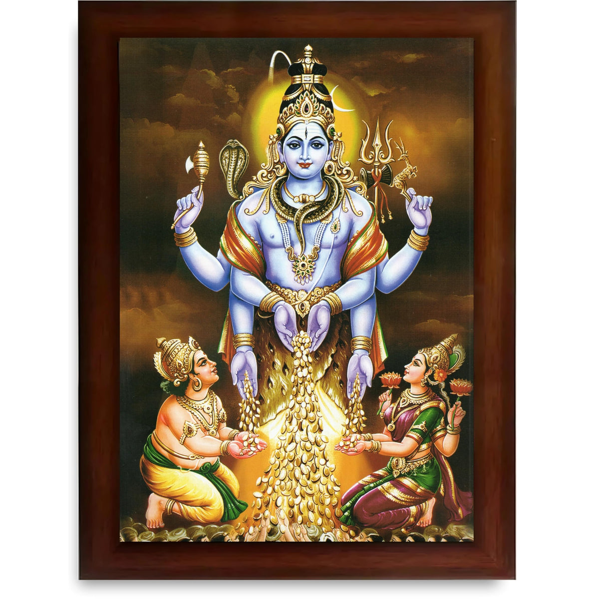 CRAFT QUEST Swarnakarshana Bhairava Swamy With Lakshmi Devi and Kuber Bhagwan Wall Photo Frame | South God Frame for Home, Office, Temple & Gifting