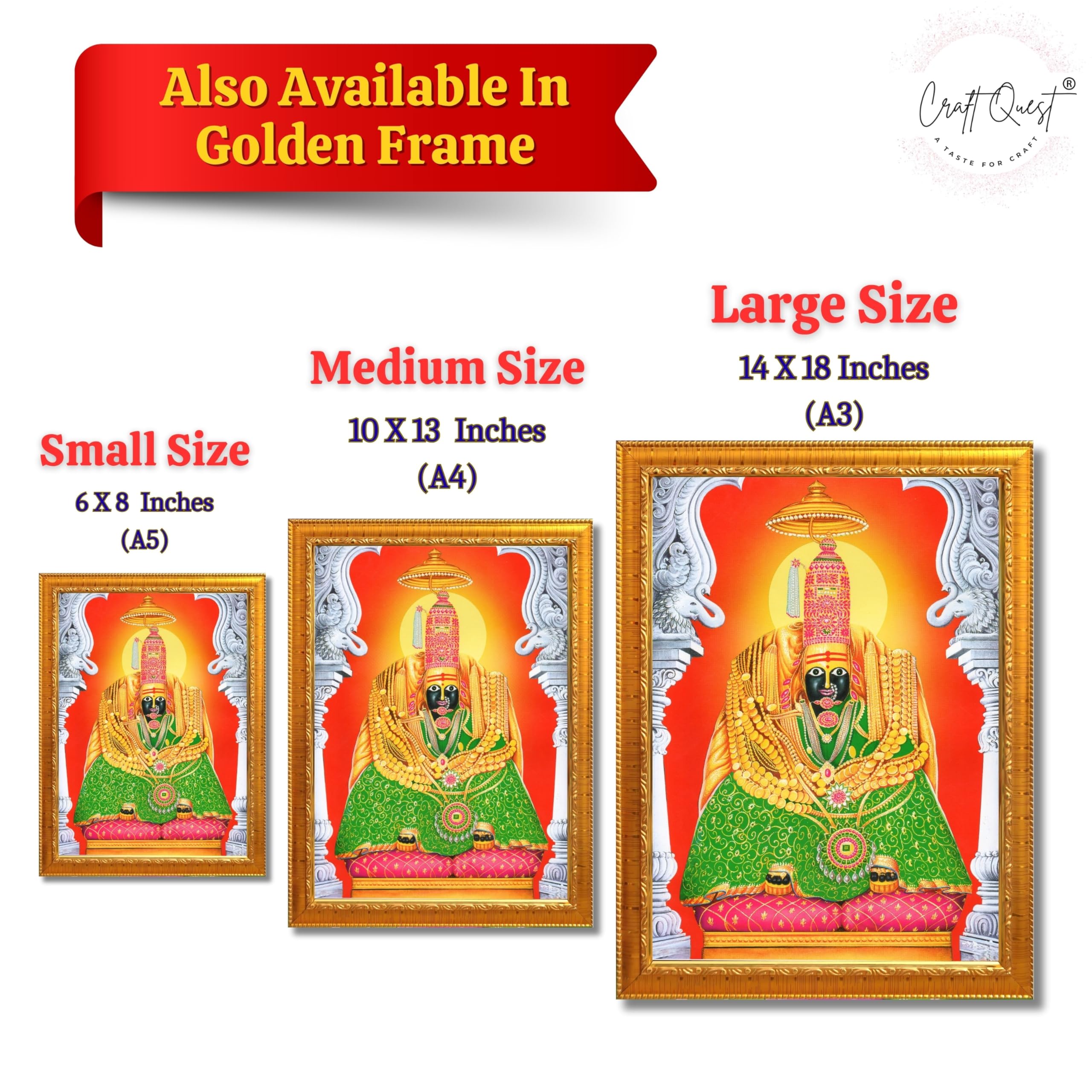 CRAFT QUEST Tulja mata photo with frame, Tuljabhawani photo | Hindu God Spiritual Framed | Ideal for Home, Office, Temple & Puja Room, Wall Decor