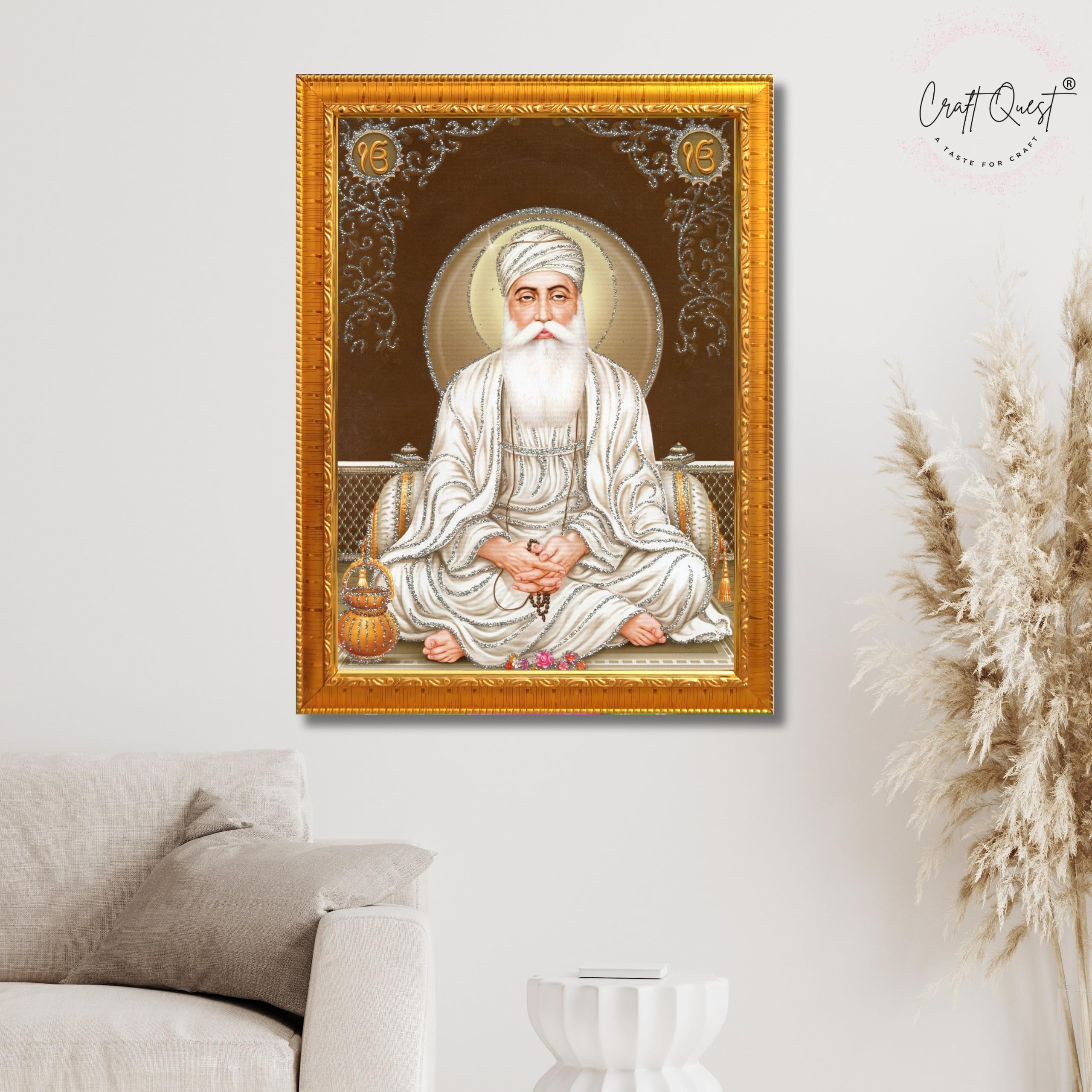 CRAFT QUEST Satnam Waheguru Ji Photo Frame Sikh Guru Photo for Home Decor Religious Painting Decorative Artwork Gift Frame