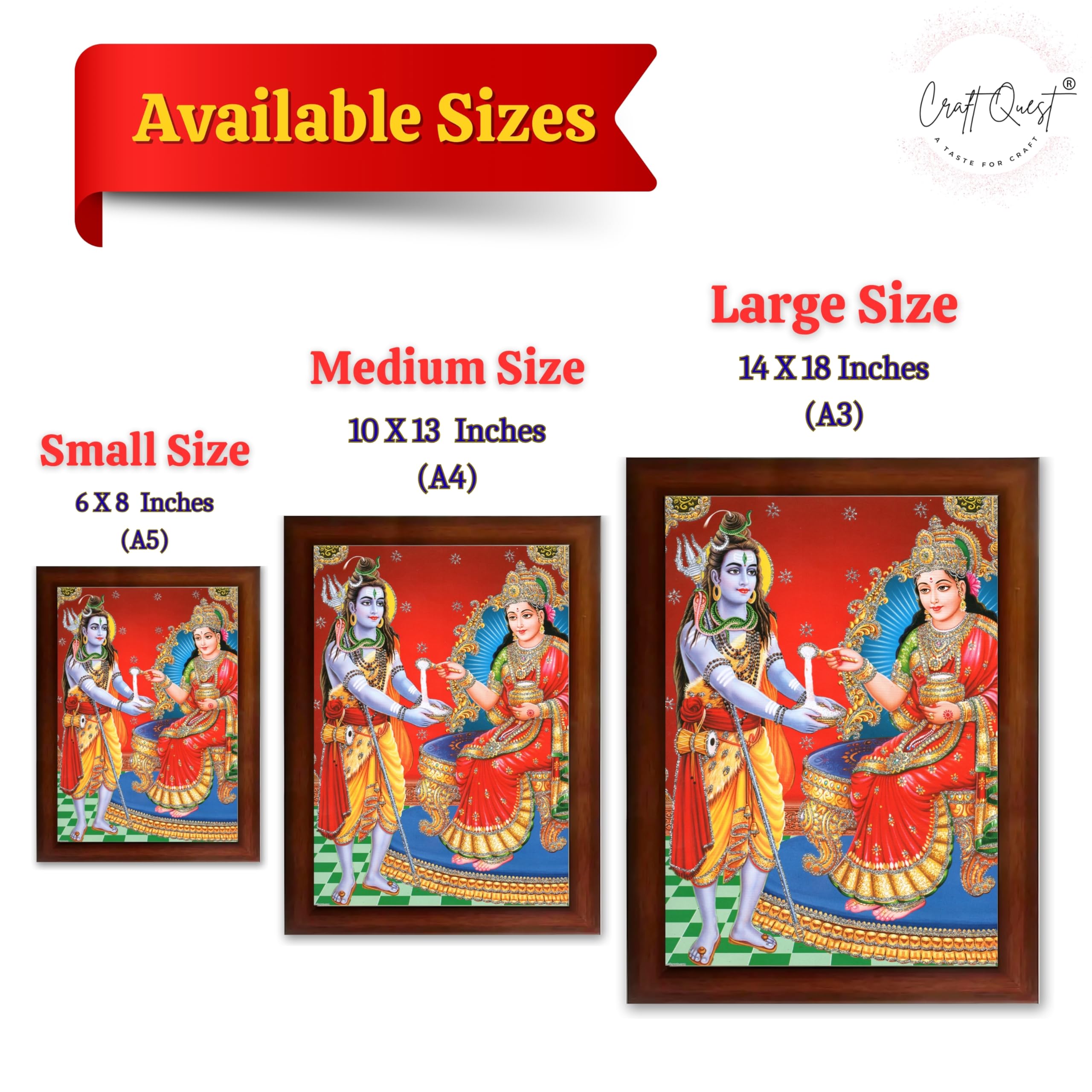 CRAFT QUEST Shiva & Maa Annapurna devi sitting on throne photo frame with Acrylic Glass for Kitchen, Restraunt