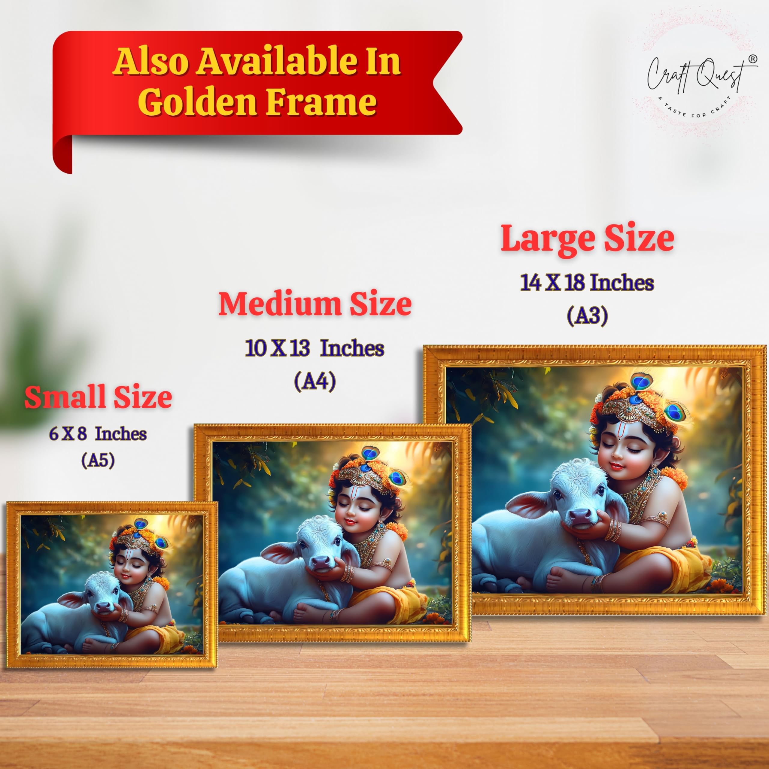 CRAFT QUEST Little Krishna Bal Gopal Wall Photo Frame | Hindu God Kanha Devotional Home Decor | Gift Item