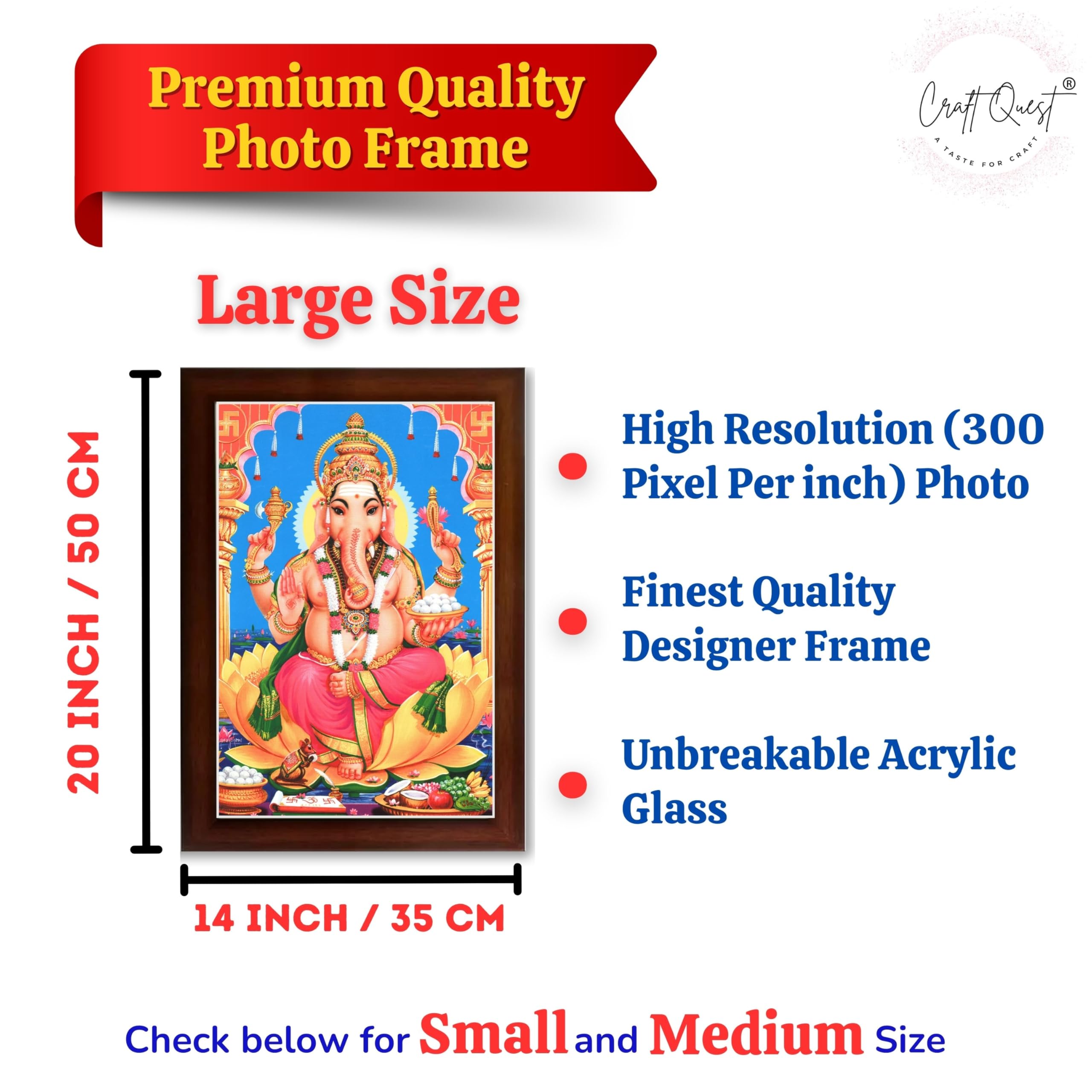 CRAFT QUEST Lord Ganpati Ganesha Wall Hanging Frame for Living Room, Bedroom, Office & Pooja Room Décor GA-212