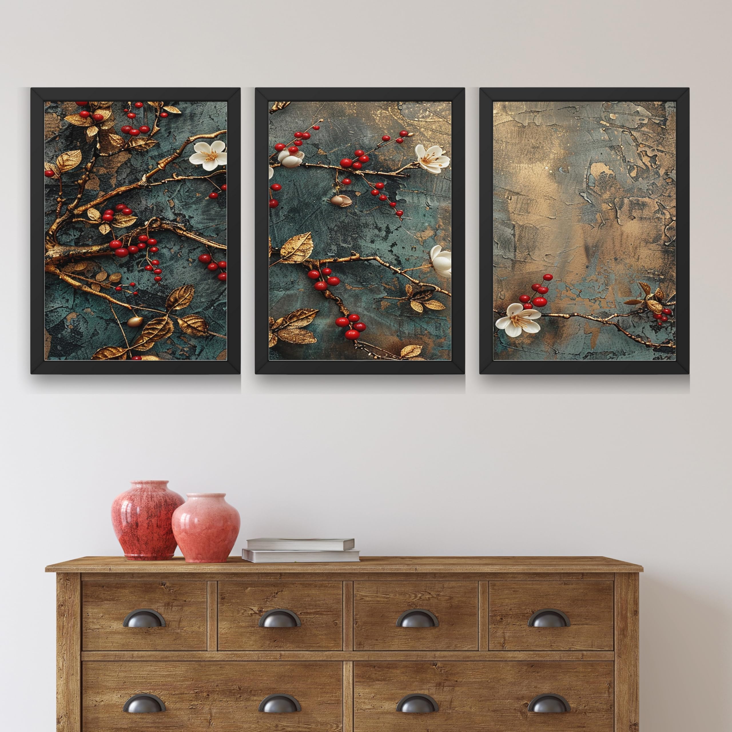 CRAFT QUEST Nature Inspired Modern Wall Art | Set of 3 Frames for Home Decoration | Ideal for Living Room, Bedroom & Offices