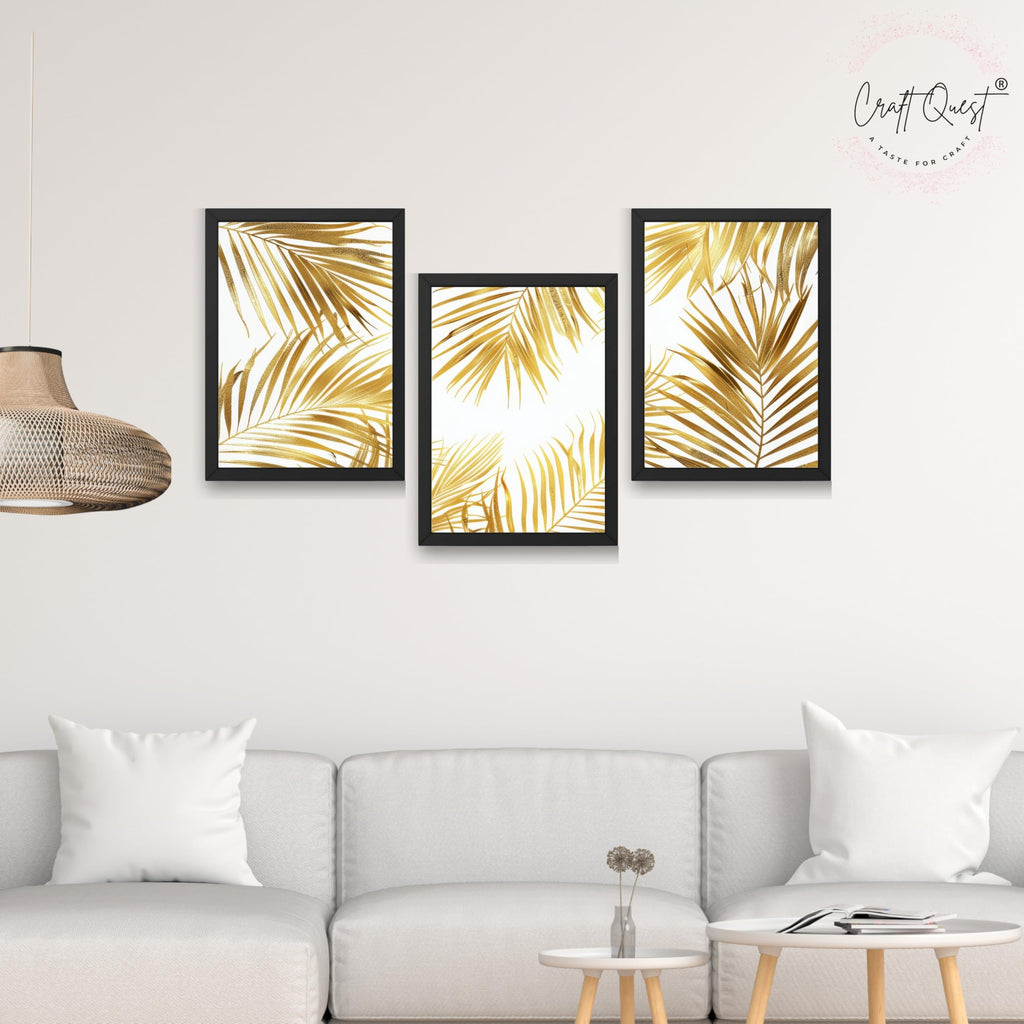 CRAFT QUEST Nature Inspired Abstract Plants Geometry Wall Art | Set of 3 Frames for Home Decoration | Ideal for Living Room, Bedroom & Offices