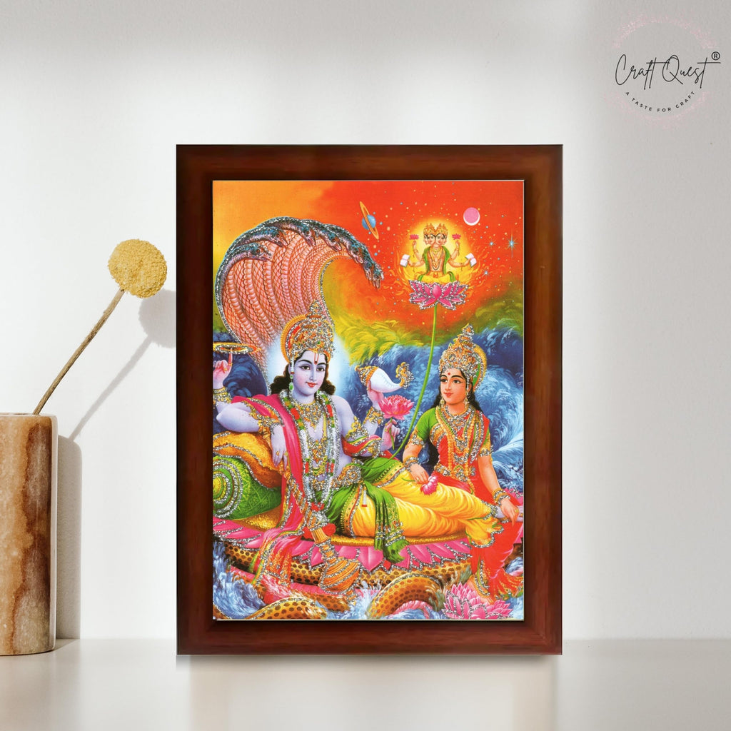 CRAFT QUEST Lord Vishnu Dev Lakshmi Devi Laxmi Narayan Ji Wall Painting Framed Home Décor