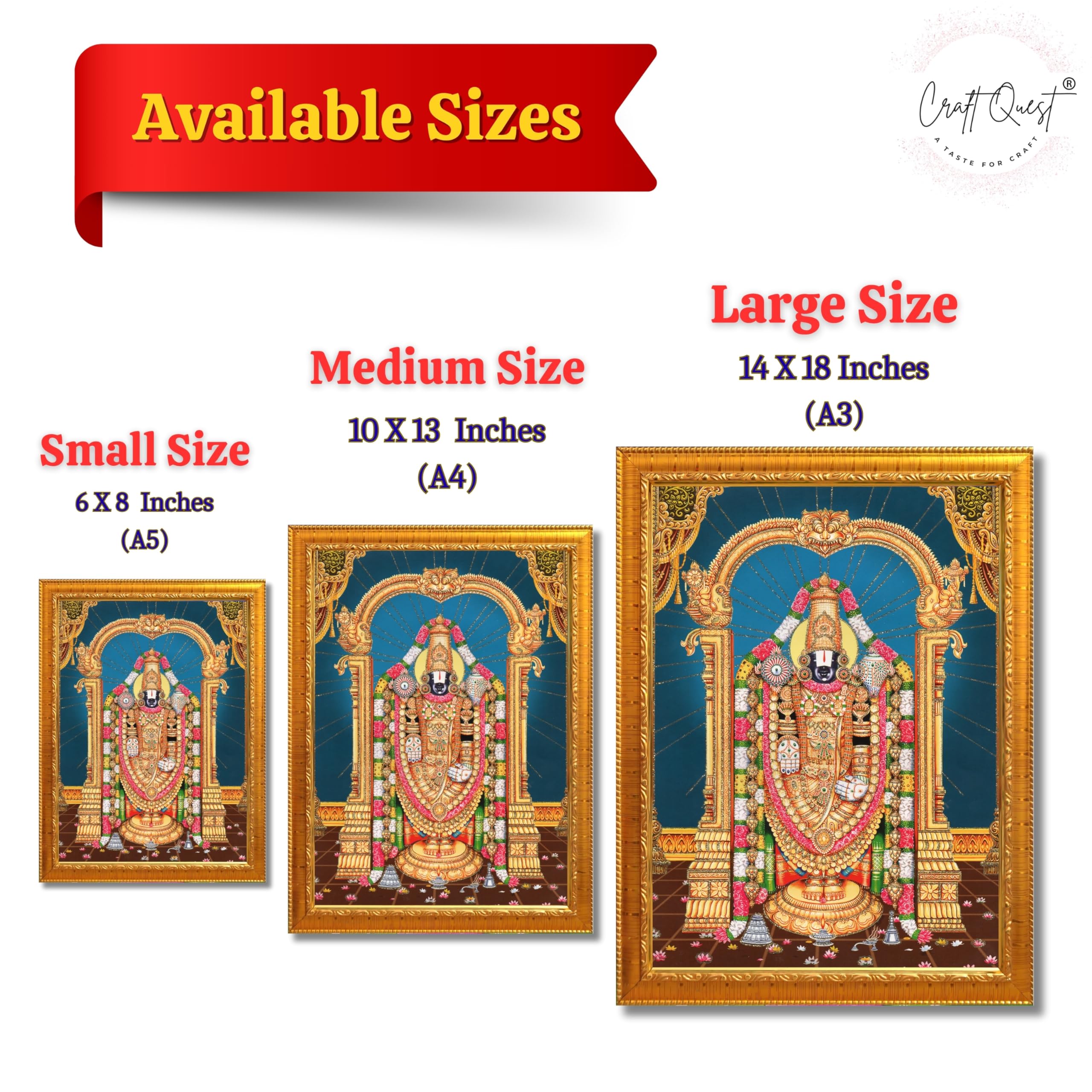 CRAFT QUEST Lord Tirupati Balaji Lakshmi Venkateshwara Swamy Wall Painting Framed Home Room Decor
